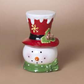 Red Hat Snowman Cookie Jar Light Up