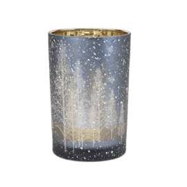 Large Blue & White Trees Glass Candle Holder