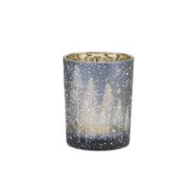 Small Blue & White Trees Glass Candle Holder