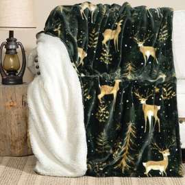 Green & Gold Deer Sherpa Throw