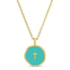 Aqua Tiny Cross Necklace - 18"