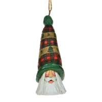 Tartan Quilt Tall Hat Santa Claus Ornament