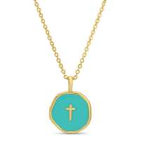 Aqua Tiny Cross Necklace - 18"