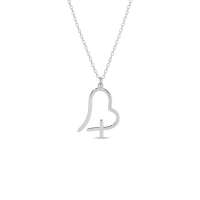 Slvr Free Form Heart/Cross Necklace - 18"