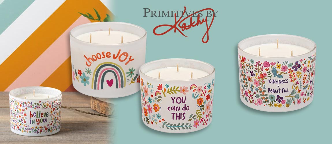 From Primitives by Kathy come beautiful frosted glass vessels which feature illustrations by Eliza Todd, with triple wick candles scented with vetiver or vanilla.
